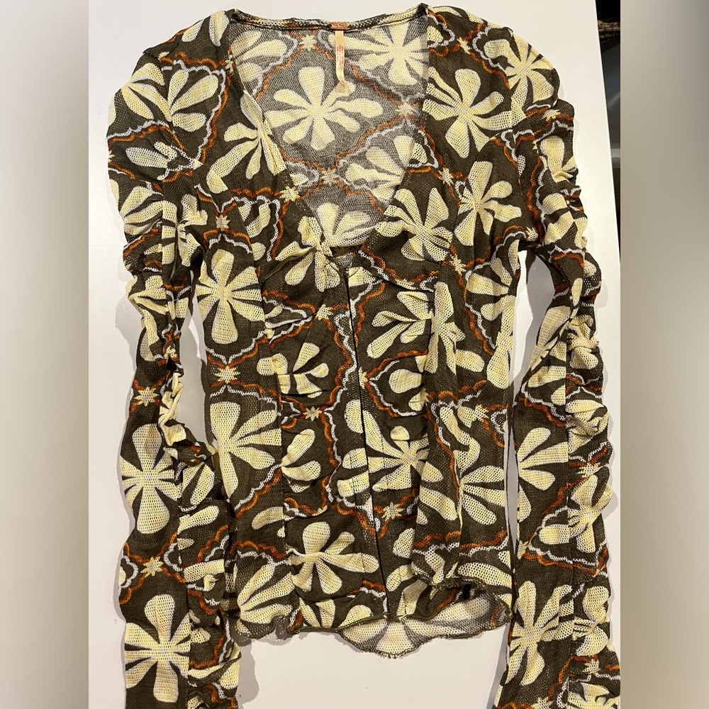 Free People Mesh Retro Floral Long sleeve XS